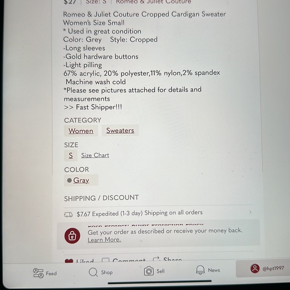 Romeo & Juliet Cropped Sweater Size-S - Picture 10 of 10